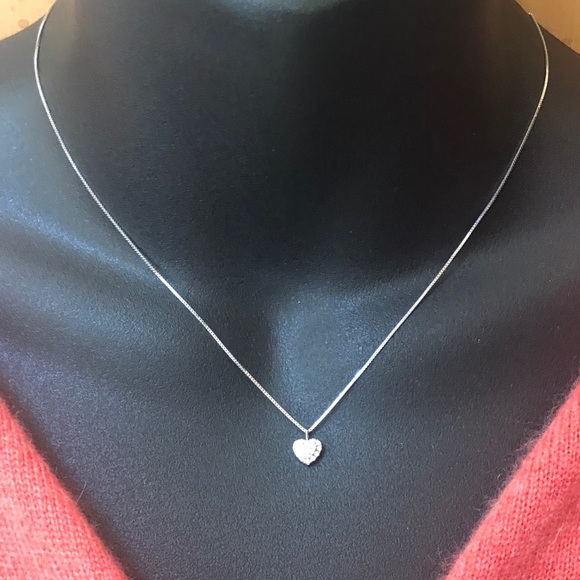 14K White Gold XS Pave Diamond Heart Necklace - Picture 14 of 14
